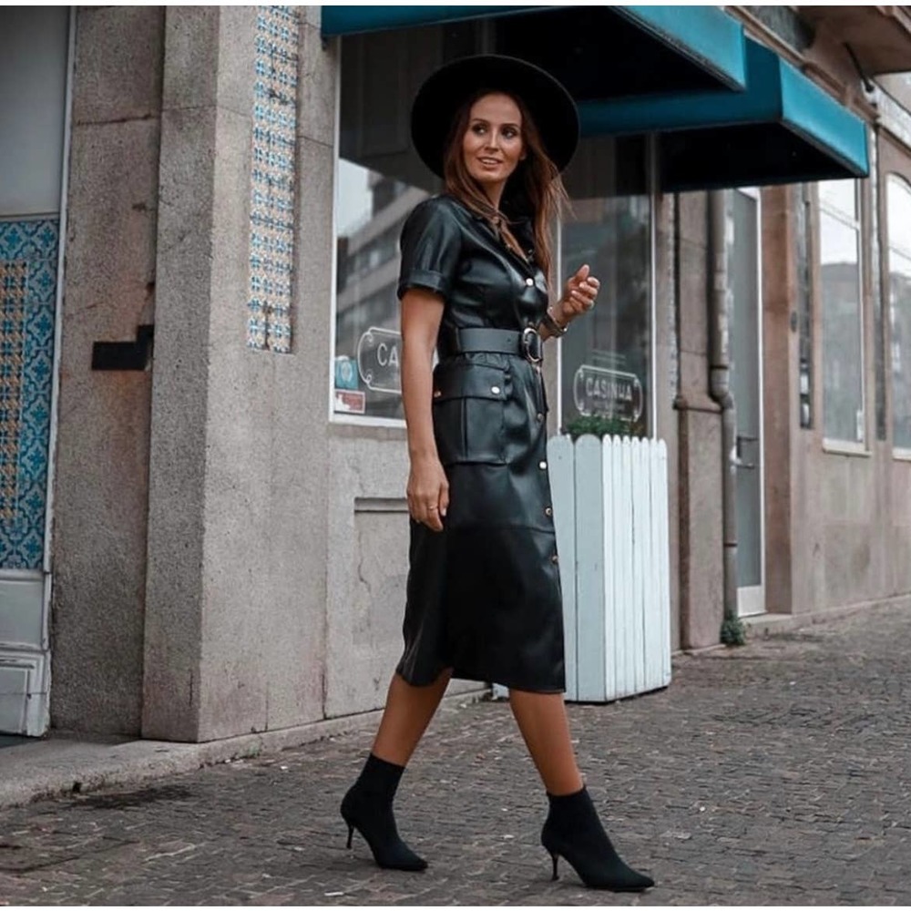 Zara Faux Leather Snap Front Dress Black - Picture 5 of 10